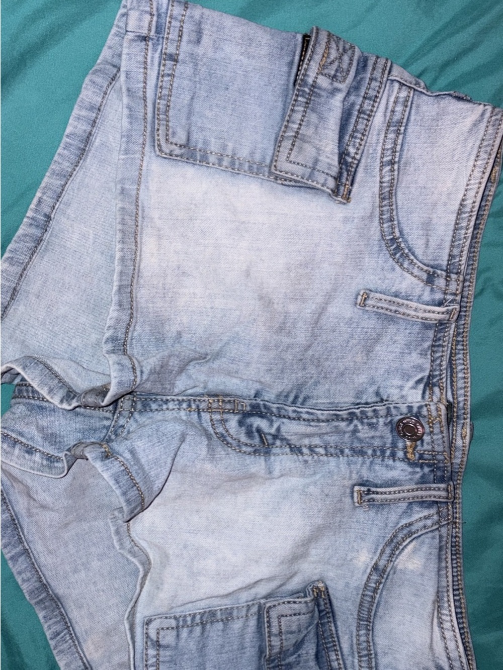 Light Blue Denim Low-Rise Shorts